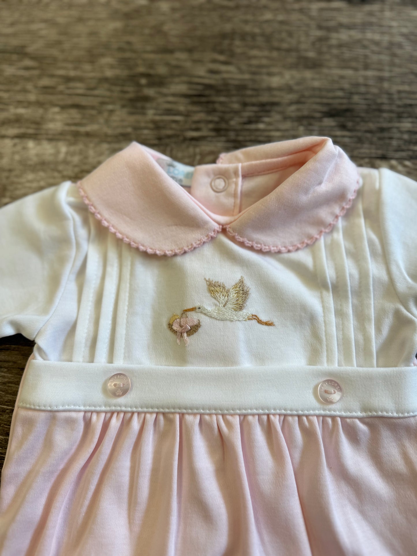 Pink Welcome Baby Hand Embroidered Footie