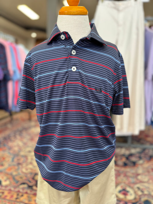 Youth GridIron Performance Polo- Navy/Red