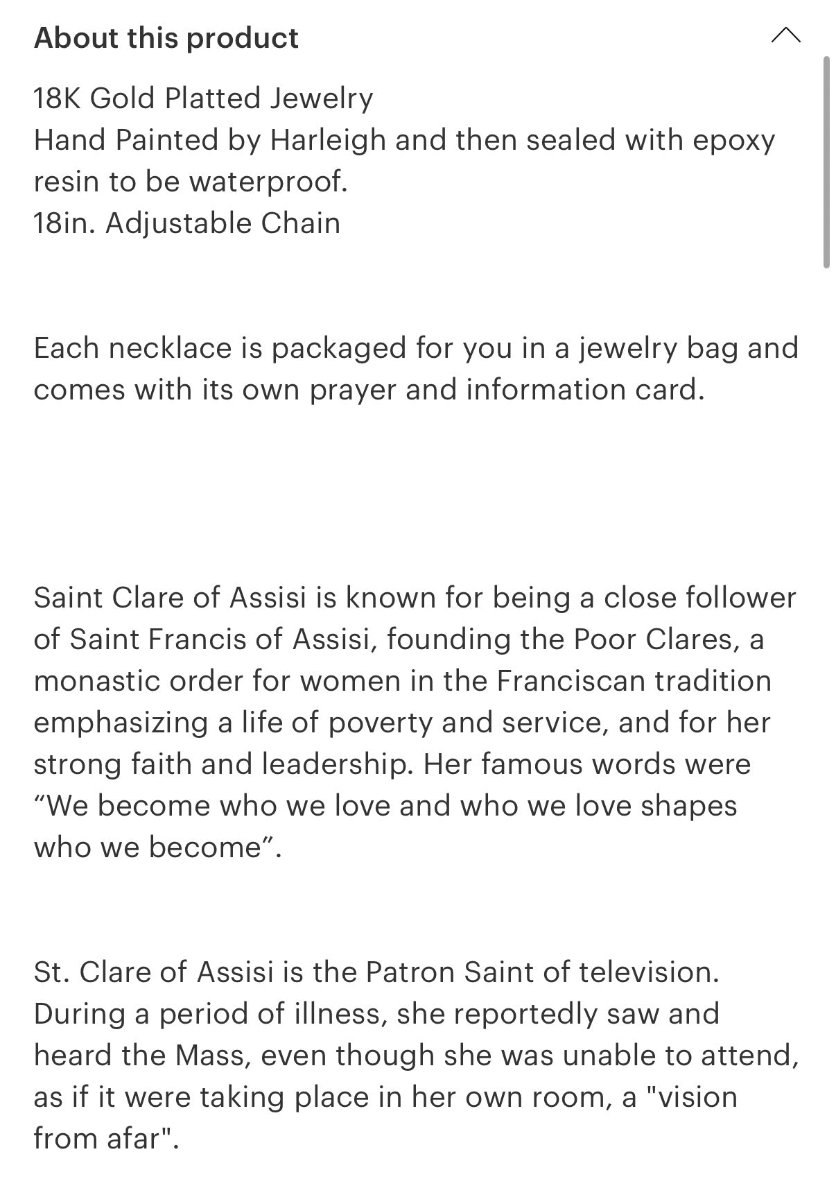 Dainty St. Clara of Assisi Necklace