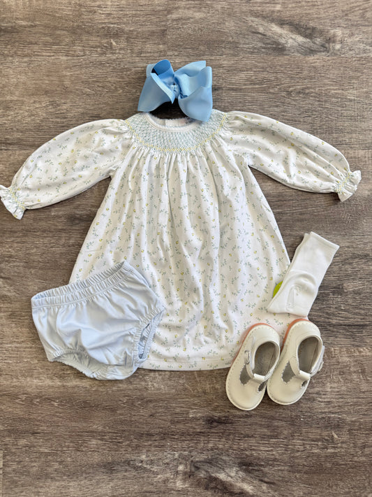 Diana Blue Hand Smock Bishop Dress