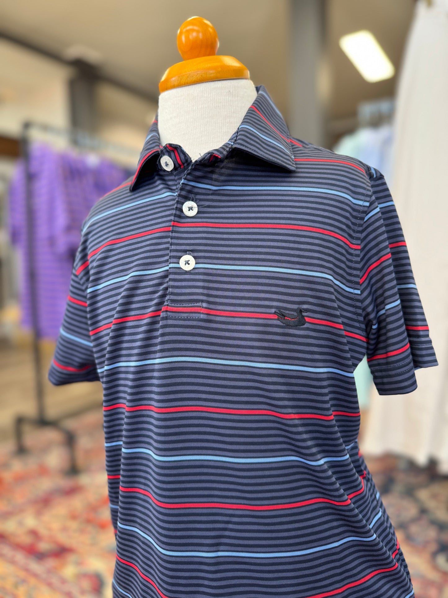 Youth GridIron Performance Polo- Navy/Red