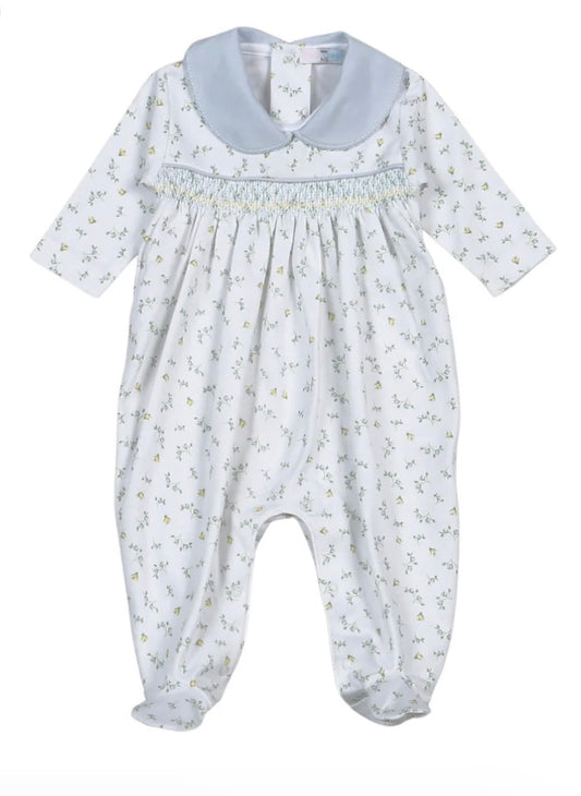 Mia Blue Floral Hand Smock Footie