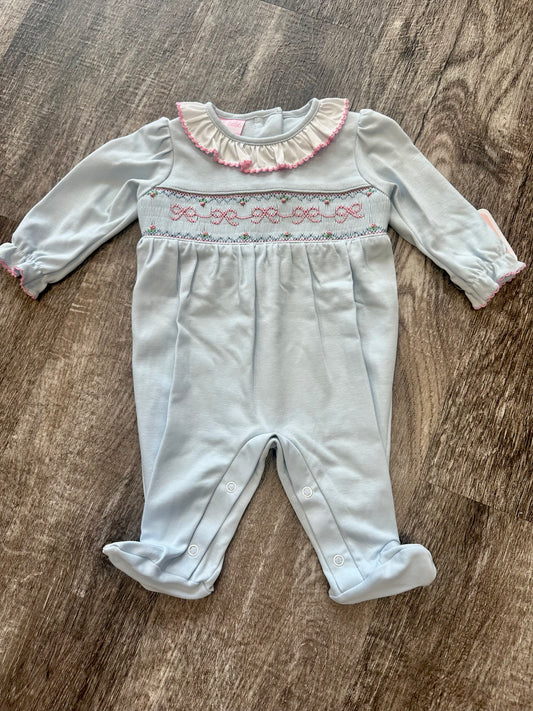 BOWS Lt. blue knit Footie