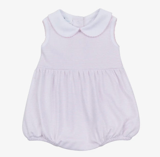 Mini Stripes Collared Sleeve Bubble- Pink