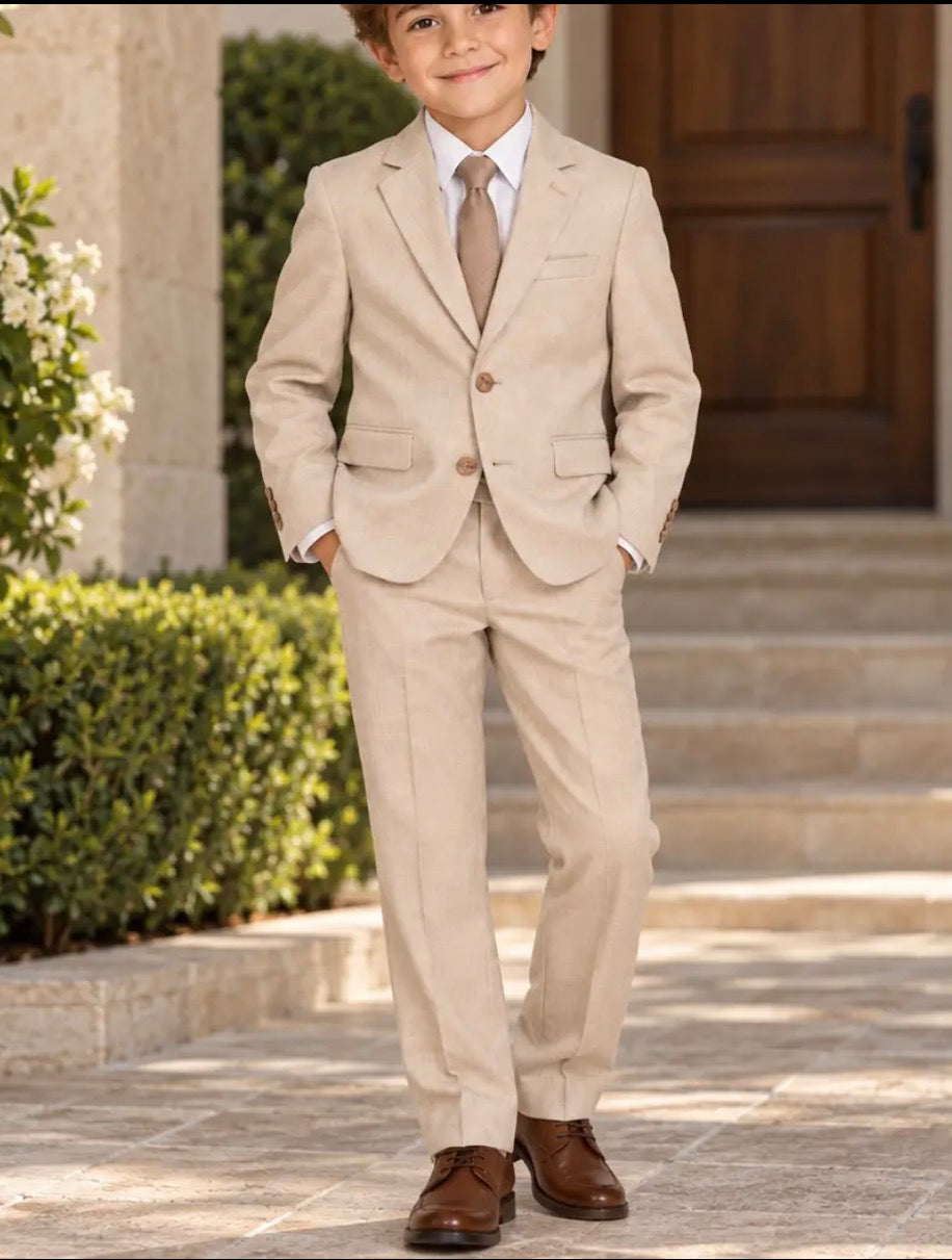 BOY'S SAND CHAMBRAY TEXTURED SUIT