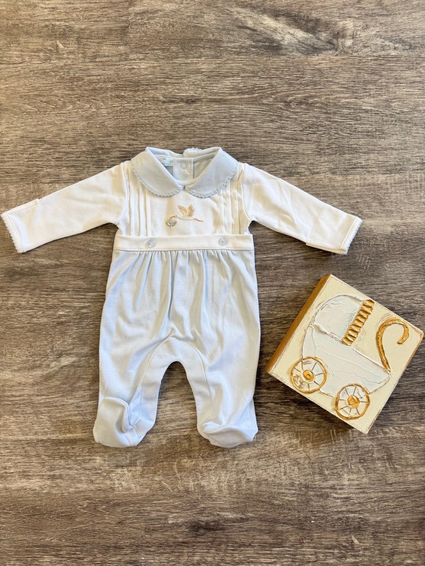 Blue Welcome Baby Hand Embroidered Footie