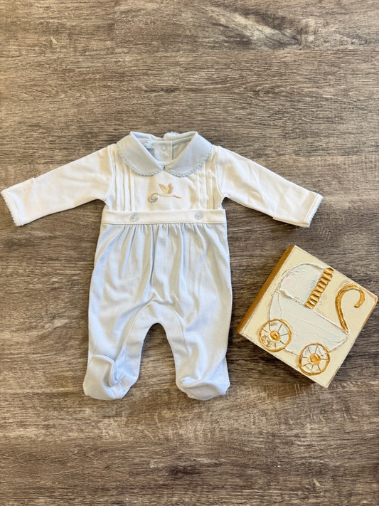 Blue Welcome Baby Hand Embroidered Footie