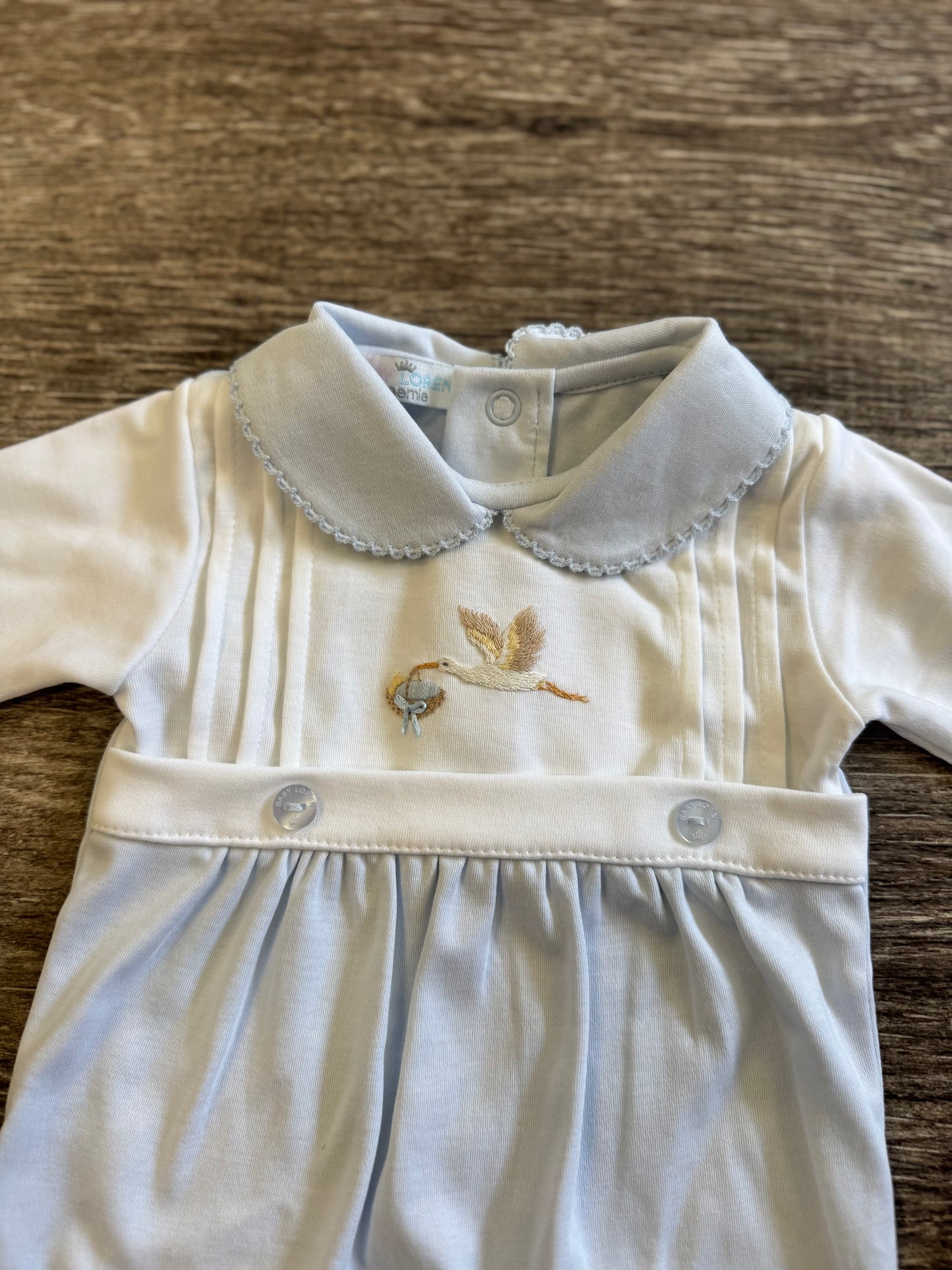 Blue Welcome Baby Hand Embroidered Footie