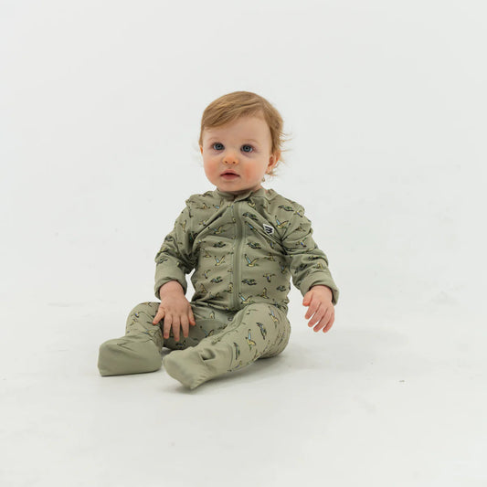 Baby Zip Up- Flying Ducks Green
