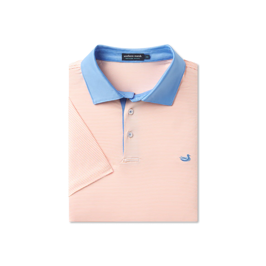 Bermuda Performance Polo-Hampton Stripe Peach & White