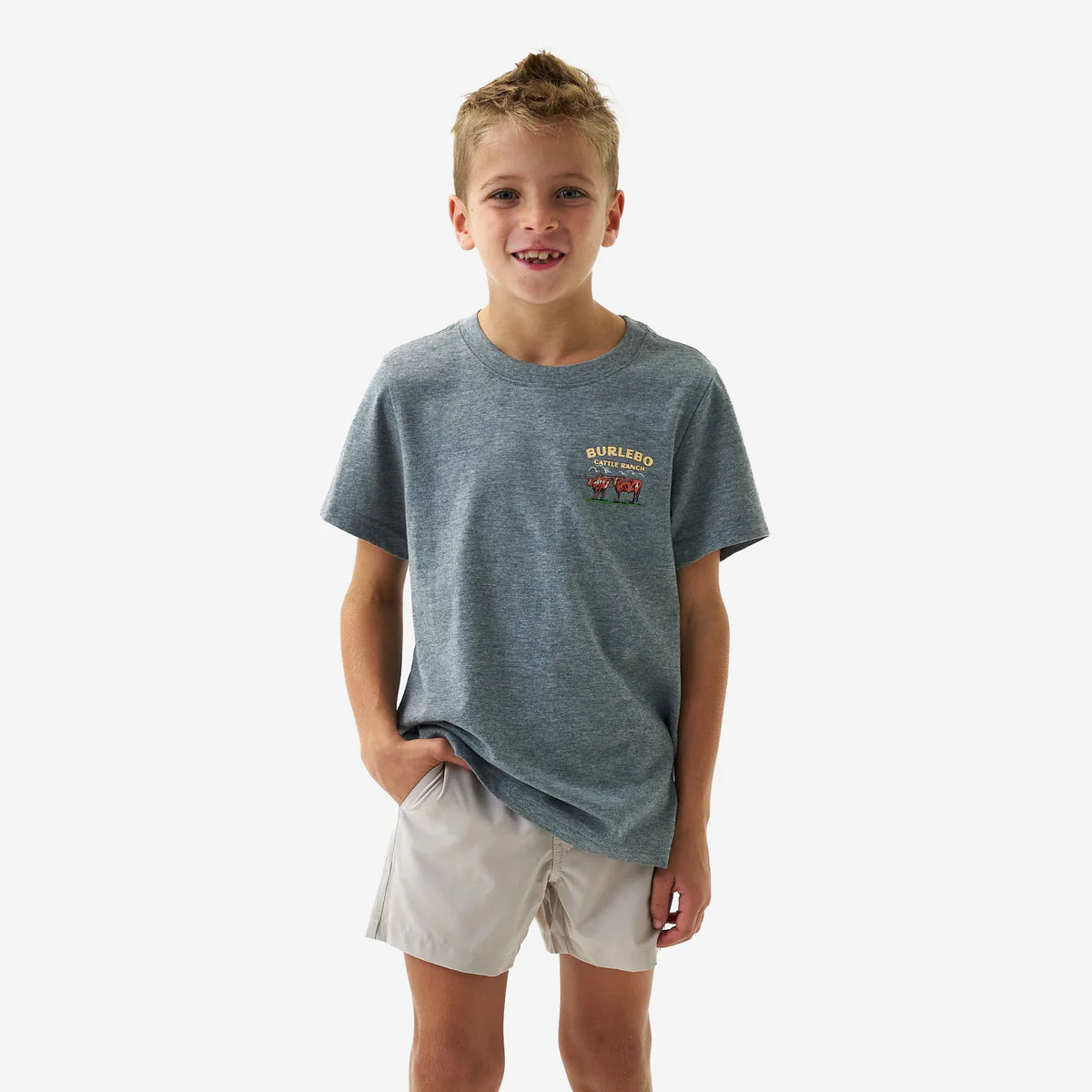 Youth Cattle Ranch Tee- Dark Heather Grey