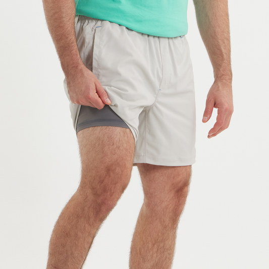 Billfish Lined Performance Short- Light Gray