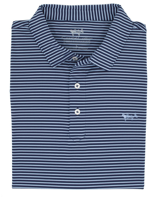 Bay Blue Striped Performance Polo