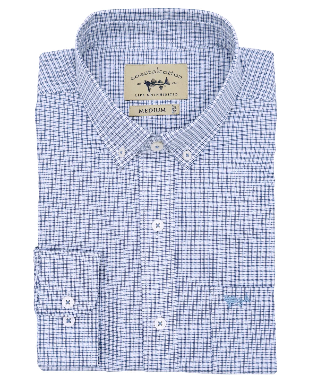 Stretch Long Sleeve Sports Shirt- Azul Check