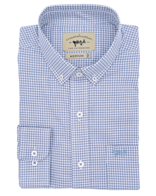 Stretch Long Sleeve Sports Shirt- Azul Check