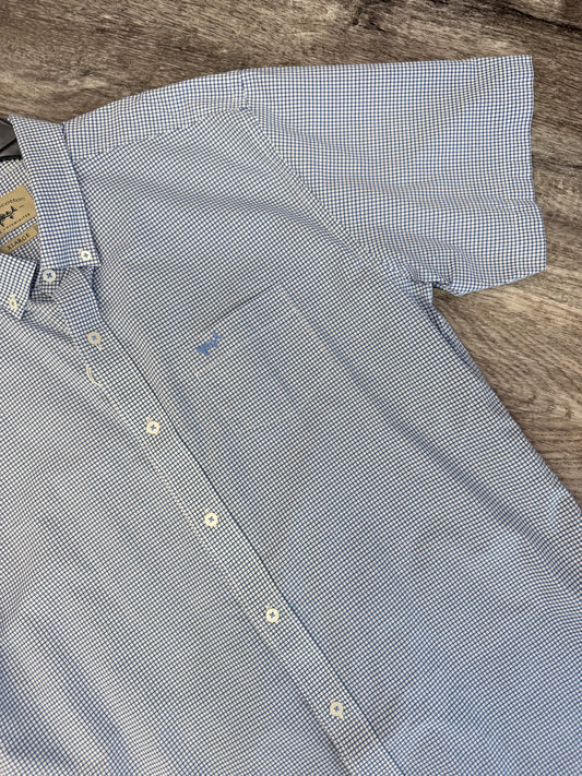 Stretch Short Sleeve Sports Shirt- Azul Check