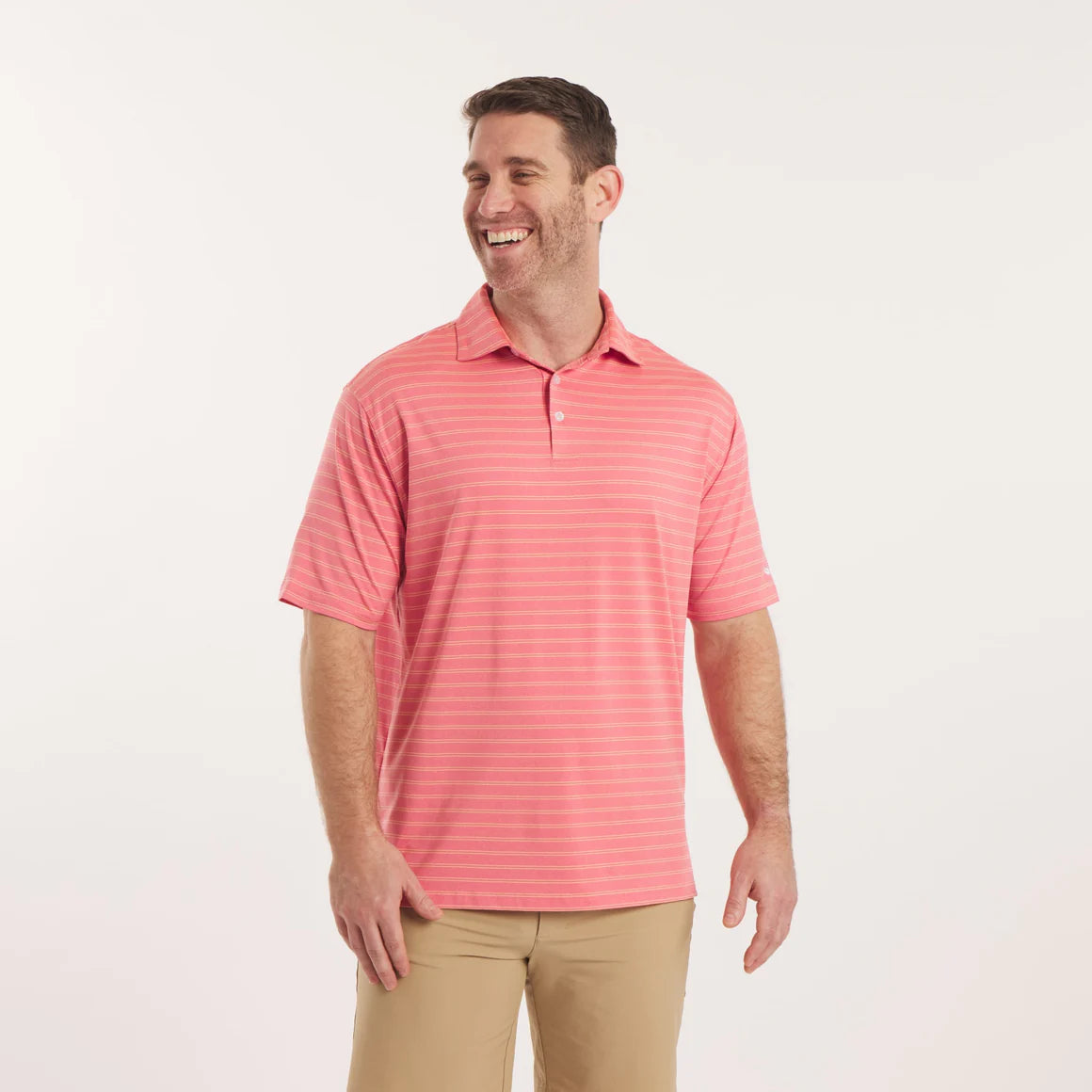 Newcastle Stripe Featherlight Polo- Coral
