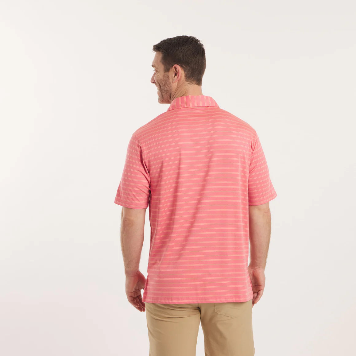 Newcastle Stripe Featherlight Polo- Coral