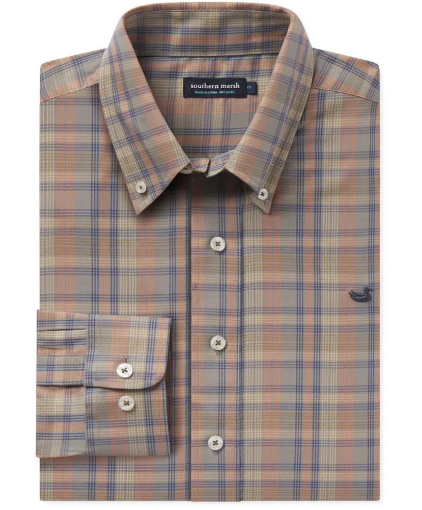 Benton Grid Dress Shirt- Burnt Taupe