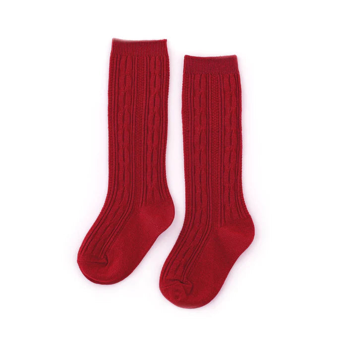 Cable Knit Knee High- Red