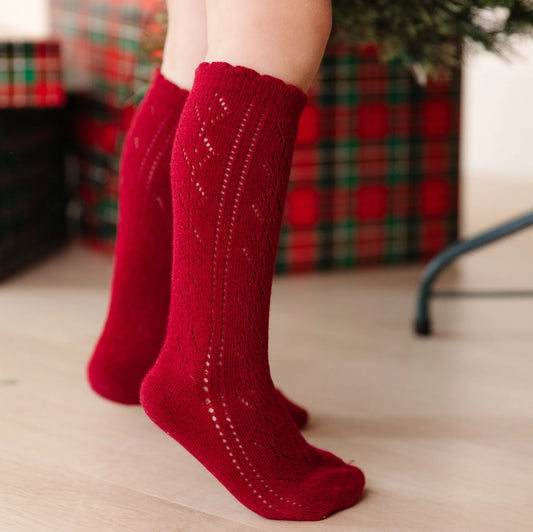Scalloped Fancy Knee High- Crimson