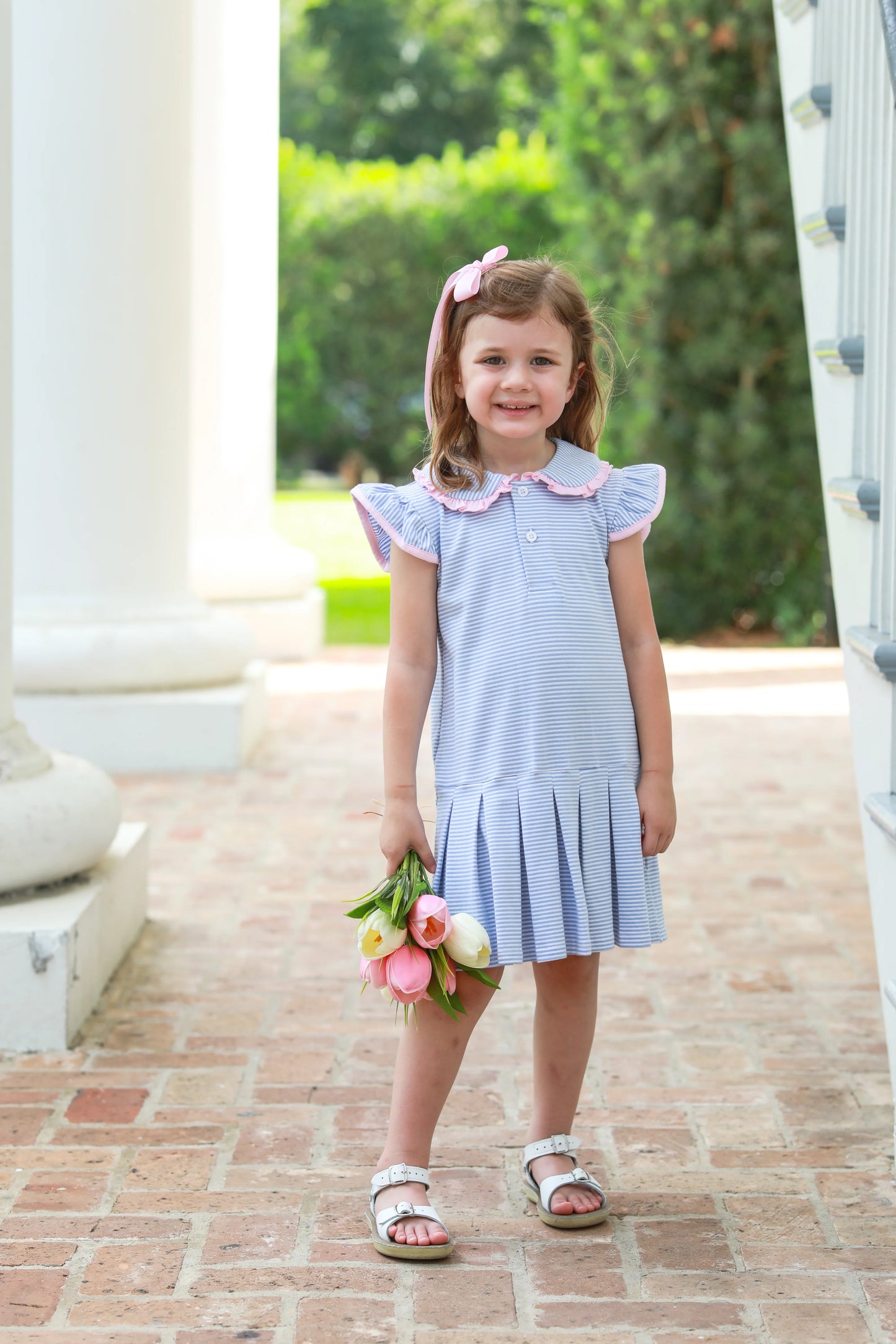 Camilla Dress- Dusty Blue Stripe