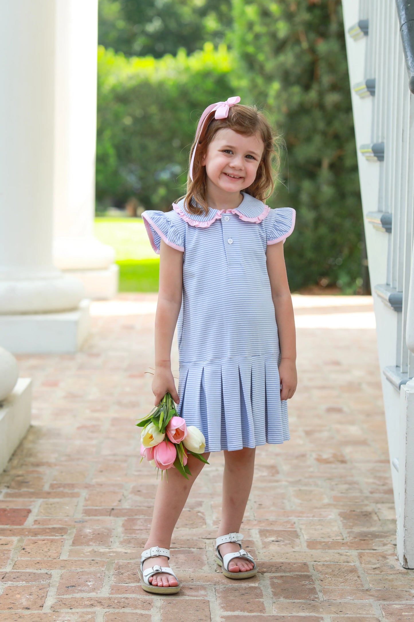 Camilla Dress- Dusty Blue Stripe