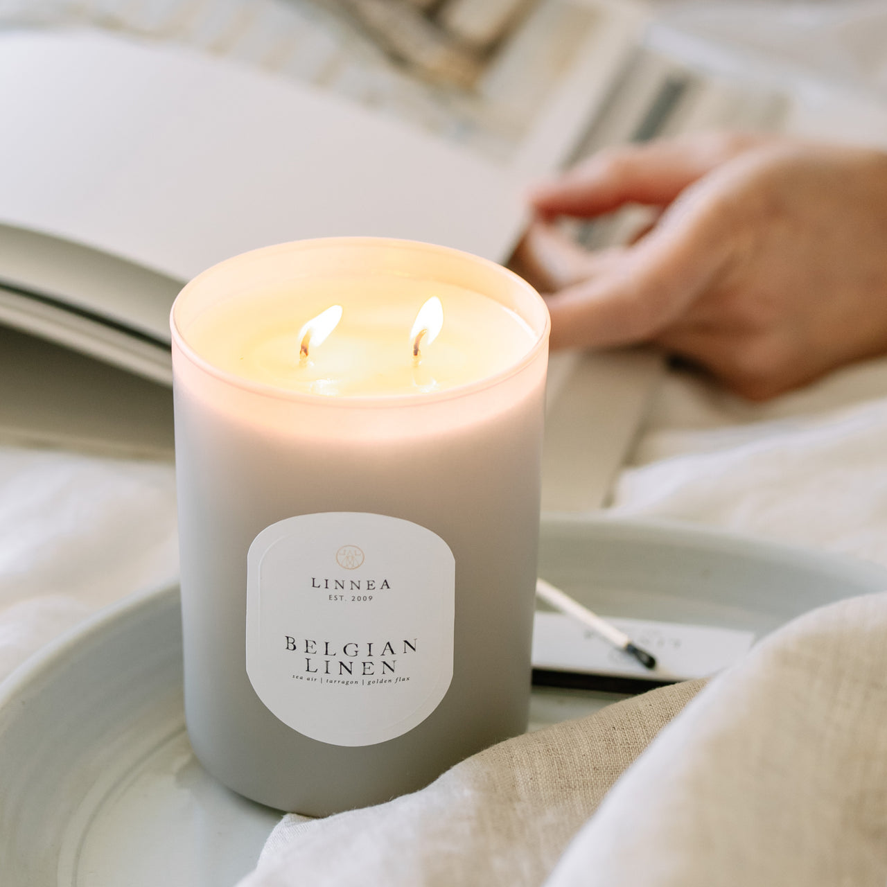 Linnea Large Candle- Belgian Linen
