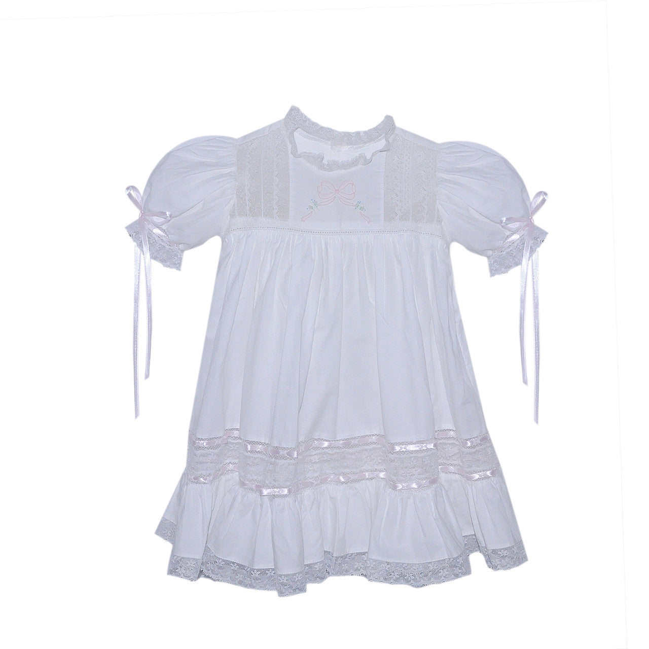 White Hazel Dress- Pink Ribbons