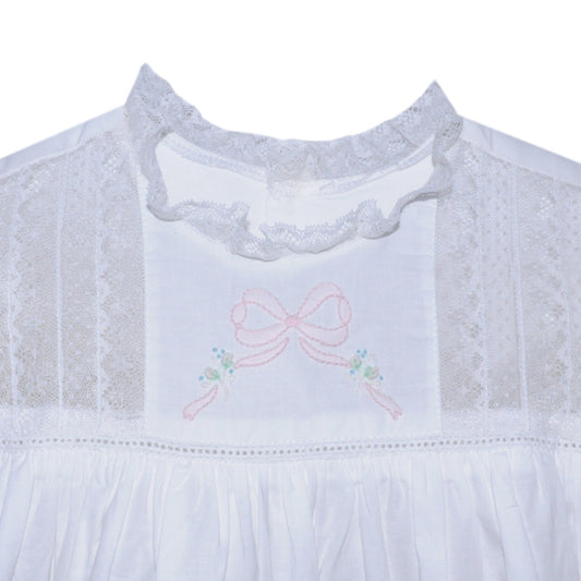 White Hazel Dress- Pink Ribbons