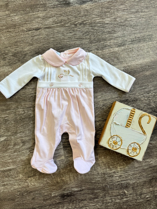 Pink Welcome Baby Hand Embroidered Footie