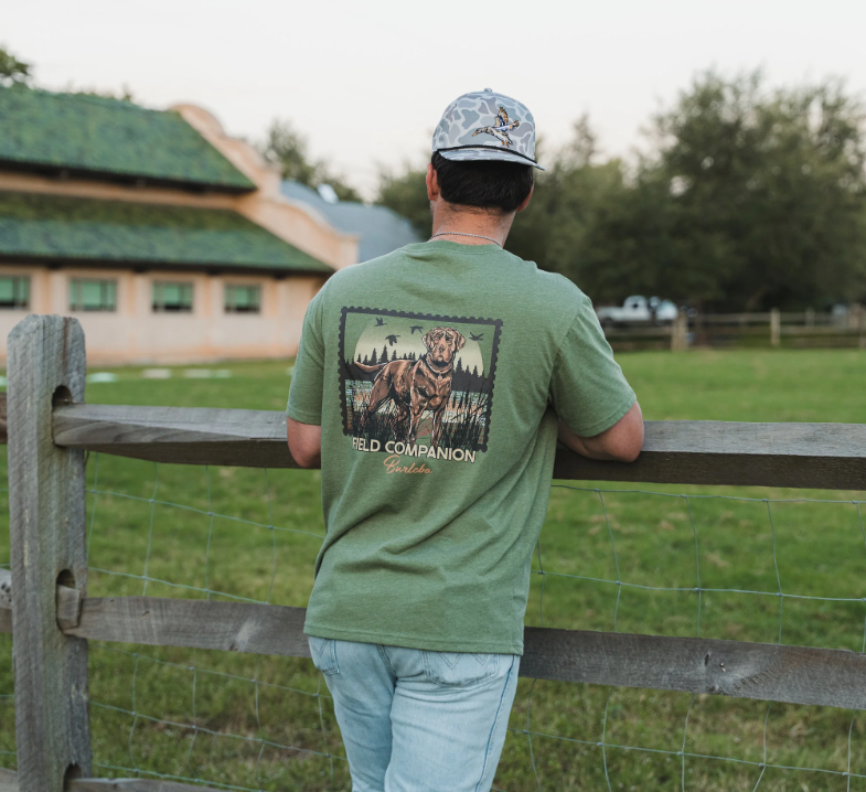 Duck Dog Stamp Tee- Heather Olive