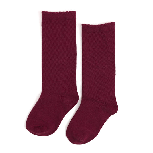 Scalloped Knee High- Burgundy