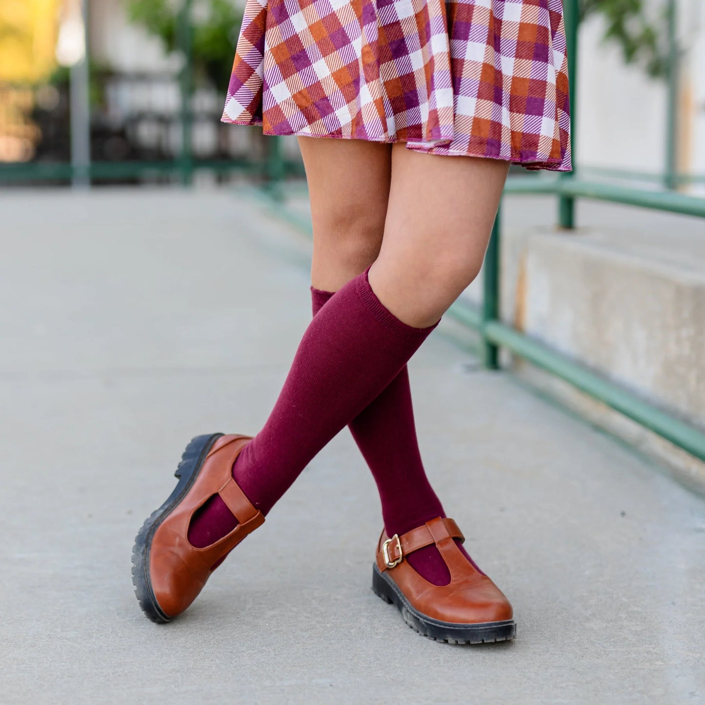 Scalloped Knee High- Burgundy
