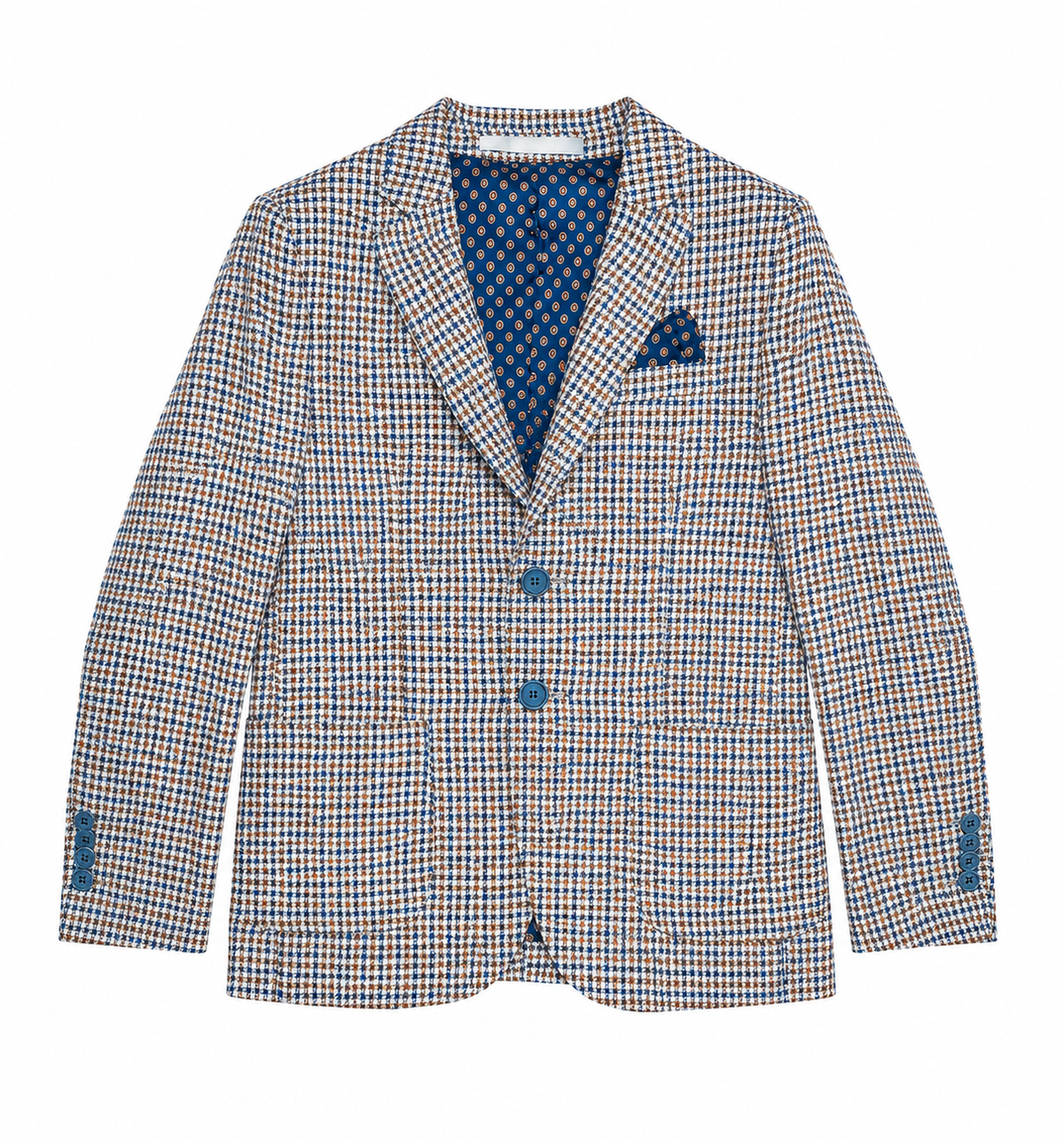 Boys Blue Houndstooth Blazer & Trouser Suit Set
