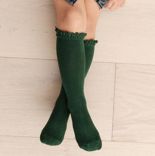 Lace Top Knee High- Forest Green