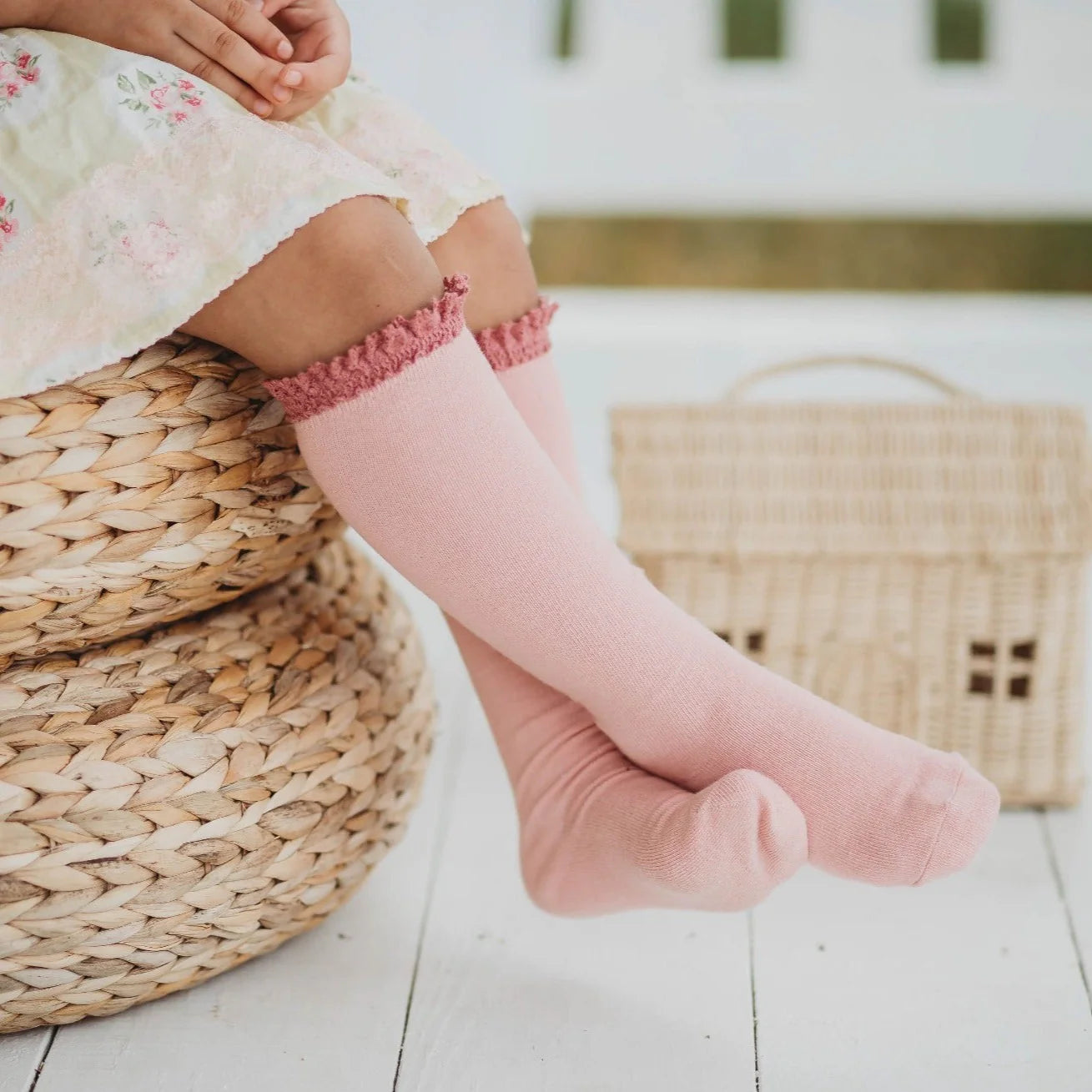 Lace Top Knee High- Blush