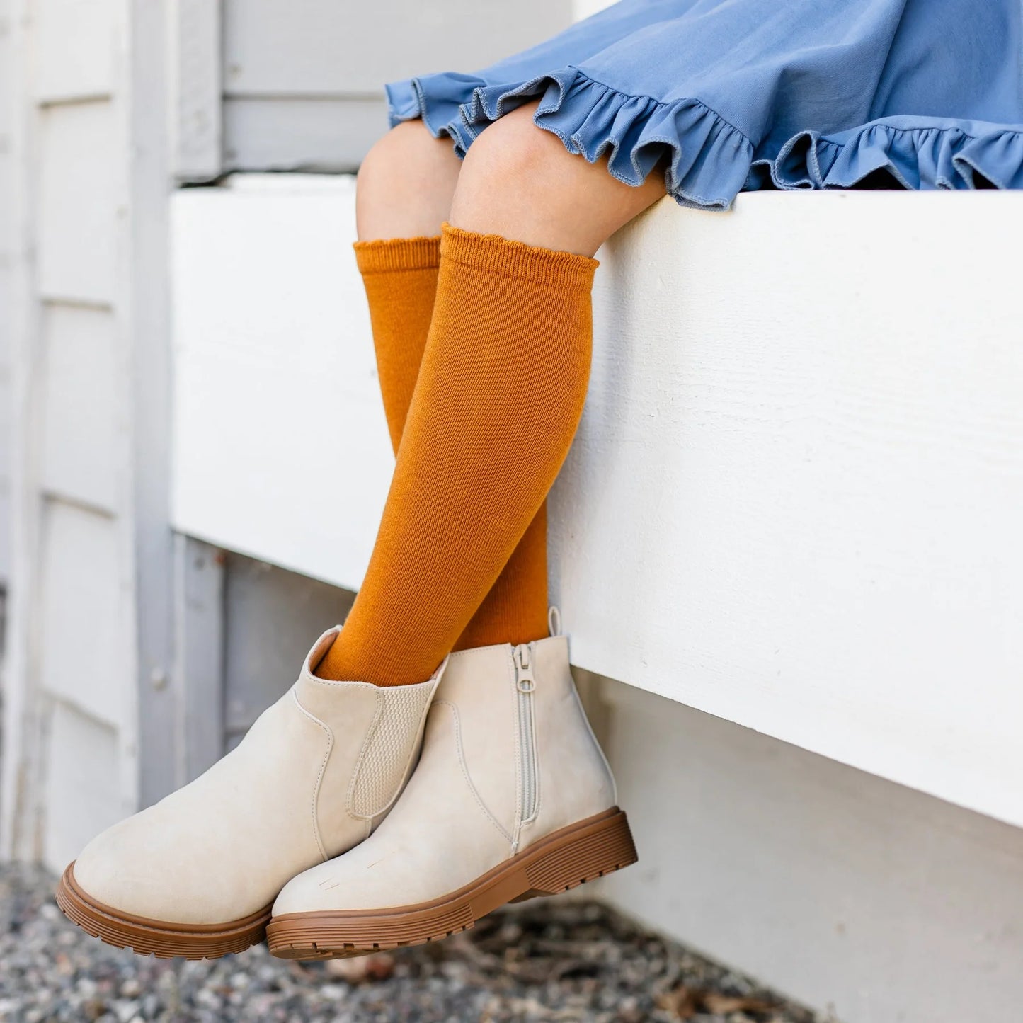 Scalloped Knee High- Mustard