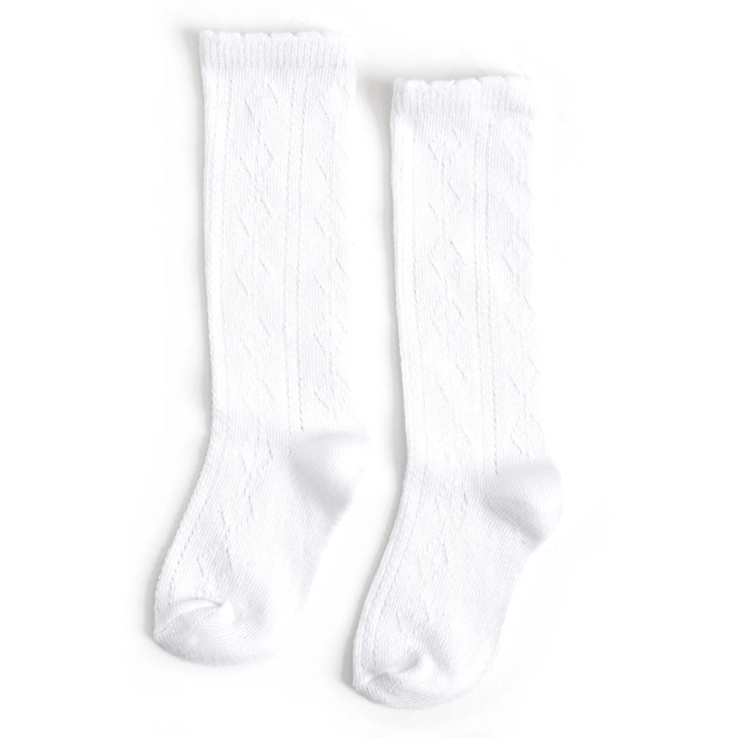 Scalloped Fancy Knee High Socks- White