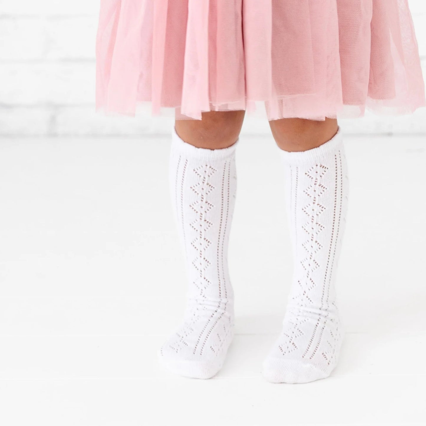 Scalloped Fancy Knee High Socks- White