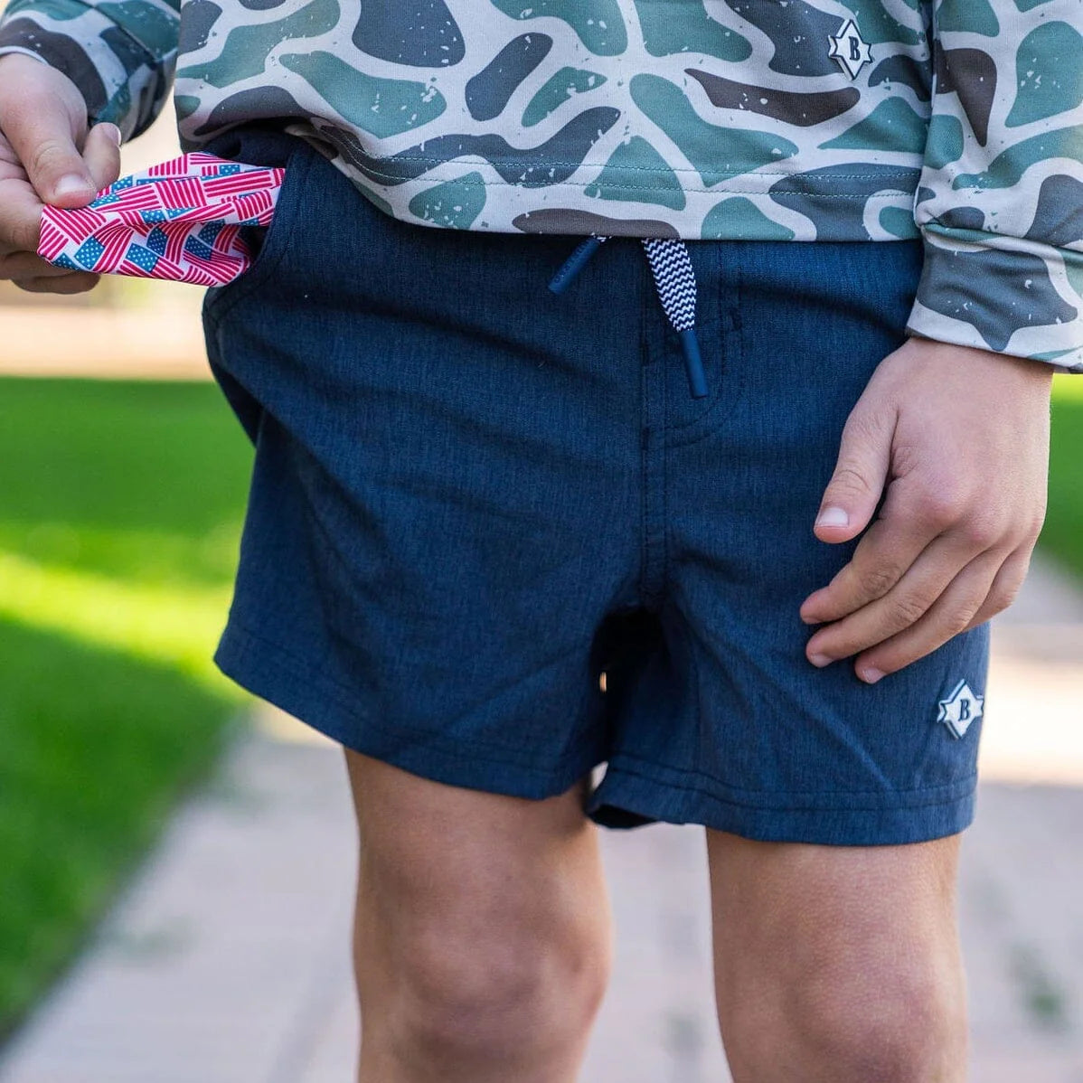 Youth Athletic Short- Heather Navy